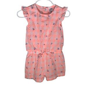 Carters Baby Girl Pink Gingham Floral Romper 18M Ruffle Sleeve One Piece